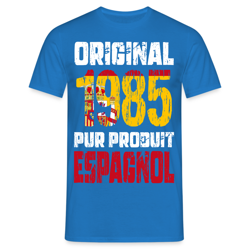 T-shirt Homme - Anniversaire 40 Ans - Original 1985 - Pur produit Espagnol - bleu royal