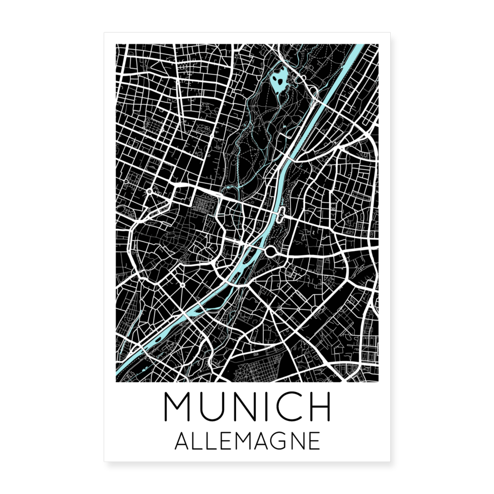 Poster Munich - Plan Munich - 60 x 90 cm - blanc