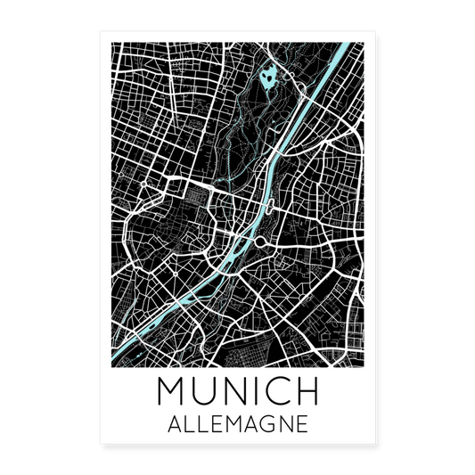 Poster Munich - Plan Munich - 60 x 90 cm - blanc