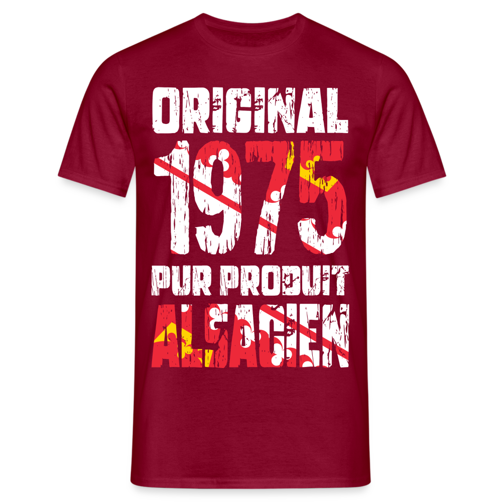 T-shirt Homme - Anniversaire 50 Ans - Original 1975 - Pur produit Alsacien - rouge brique