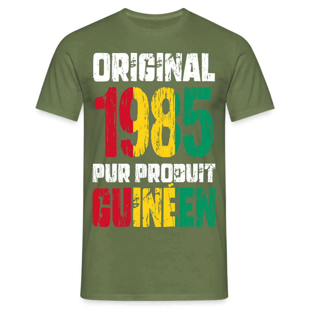 T-shirt Homme - Anniversaire 40 Ans - Original 1985 - Pur produit Guinéen - vert militaire