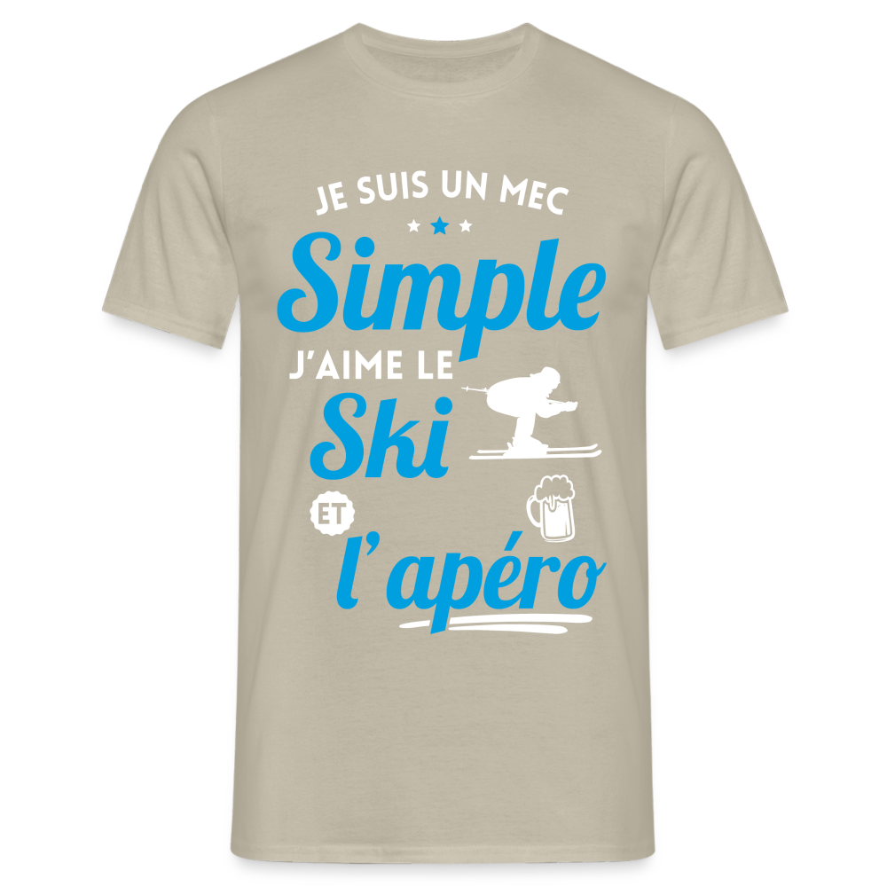 T-shirt Homme - J'aime le ski et l'apéro - beige sable