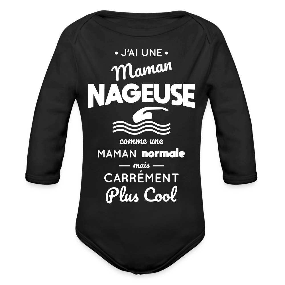 Body Bébé bio manches longues - J'ai une maman nageuse - noir