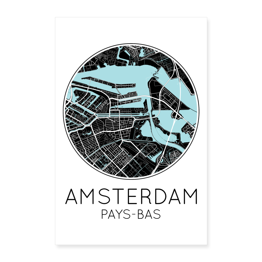 Poster Amsterdam - Plan Amsterdam - 60 x 90 cm - blanc