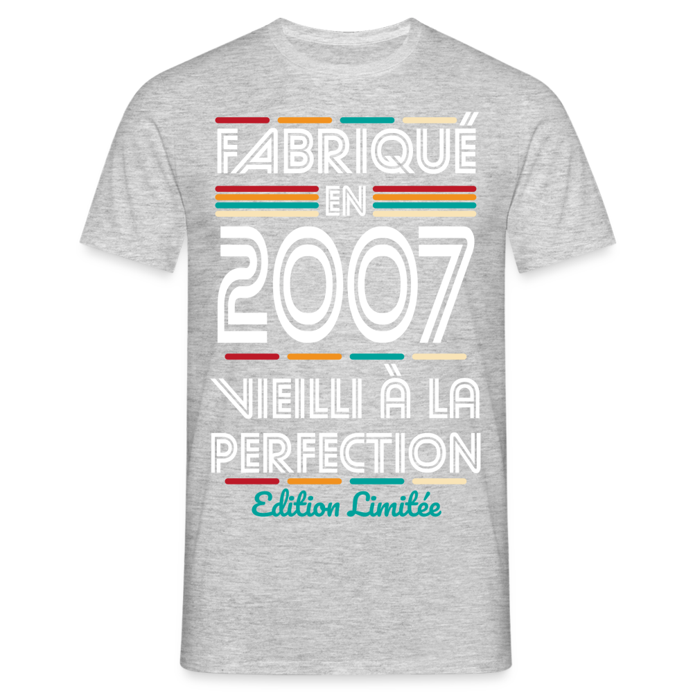 T-shirt Homme - Anniversaire 18 Ans - Fabriqué en 2007 - gris chiné