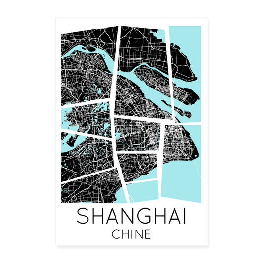 Poster Shanghai - Plan Shanghai - 40 x 60 cm - blanc