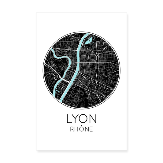 Poster Lyon - Plan Lyon - 20 x 30 cm - blanc