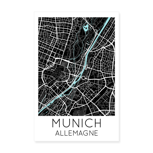 Poster Munich - Plan Munich - 20 x 30 cm - blanc