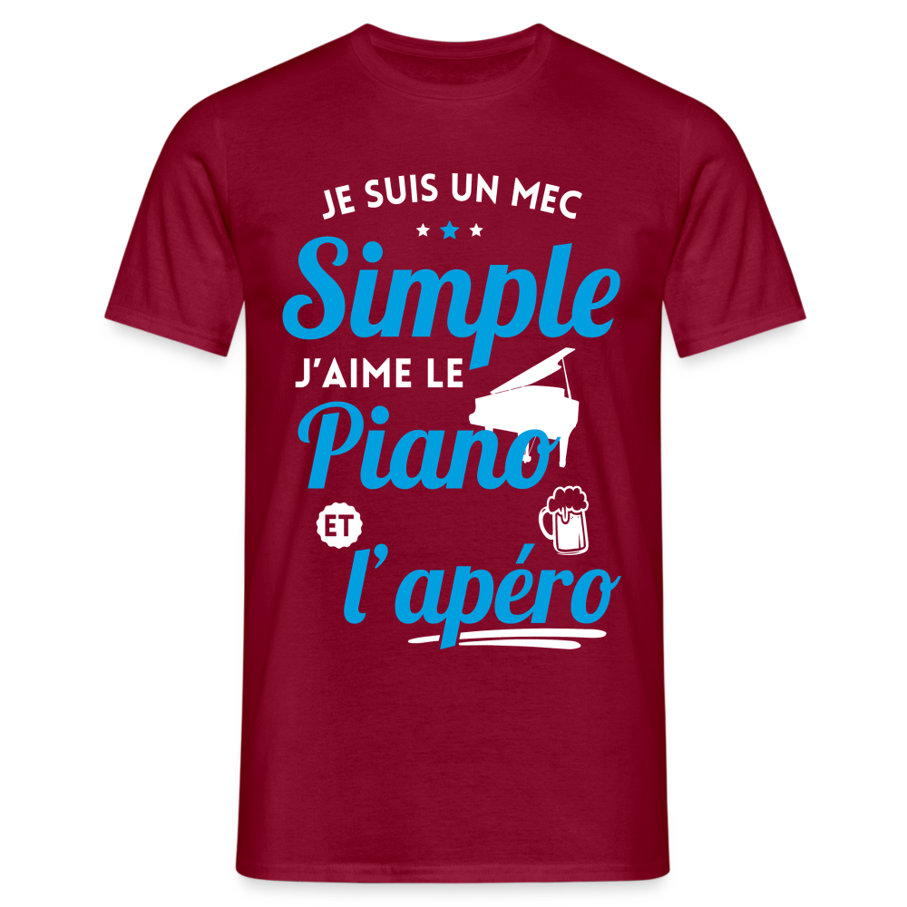 T-shirt Homme - J'aime le piano et l'apéro - rouge brique