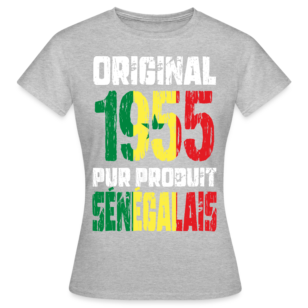 T-shirt Femme - Anniversaire 70 Ans - Original 1955 - Pur produit Sénégalais - gris chiné