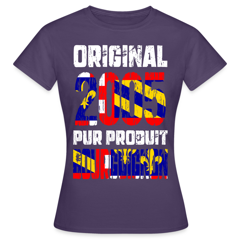 T-shirt Femme - Anniversaire 20 Ans - Original 2005 - Pur produit Bourguignon - violet foncé