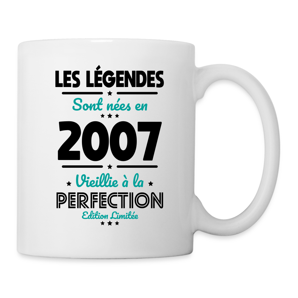 Mug blanc - Anniversaire 18 Ans - Les Légendes sont nées en 2007 - blanc