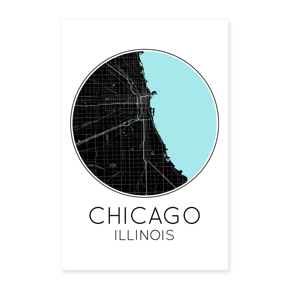 Poster Chicago - Plan Chicago - 60 x 90 cm - blanc