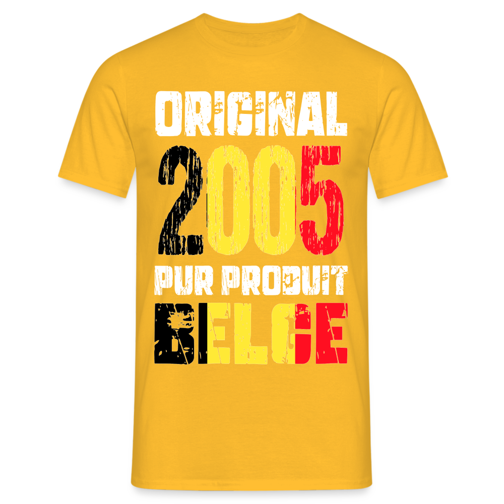 T-shirt Homme - Anniversaire 20 Ans - Original 2005 - Pur produit Belge - jaune