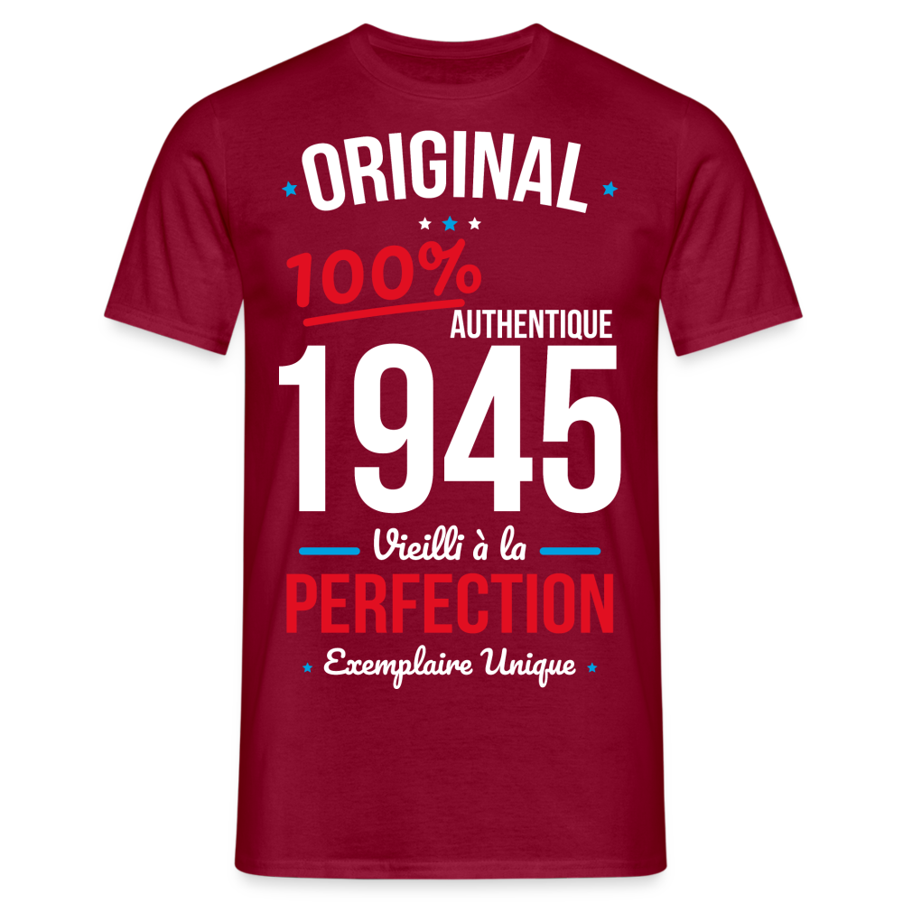 T-shirt Homme - Anniversaire 80 Ans - Original 1945 - rouge brique