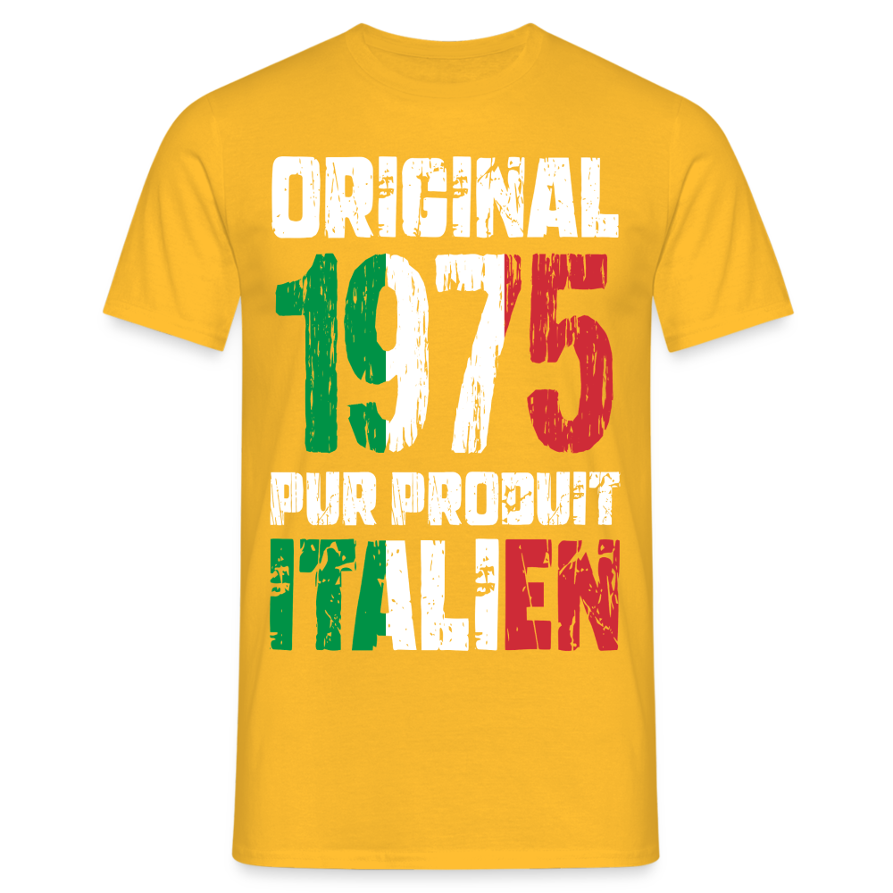 T-shirt Homme - Anniversaire 50 Ans - Original 1975 - Pur produit Italien - jaune