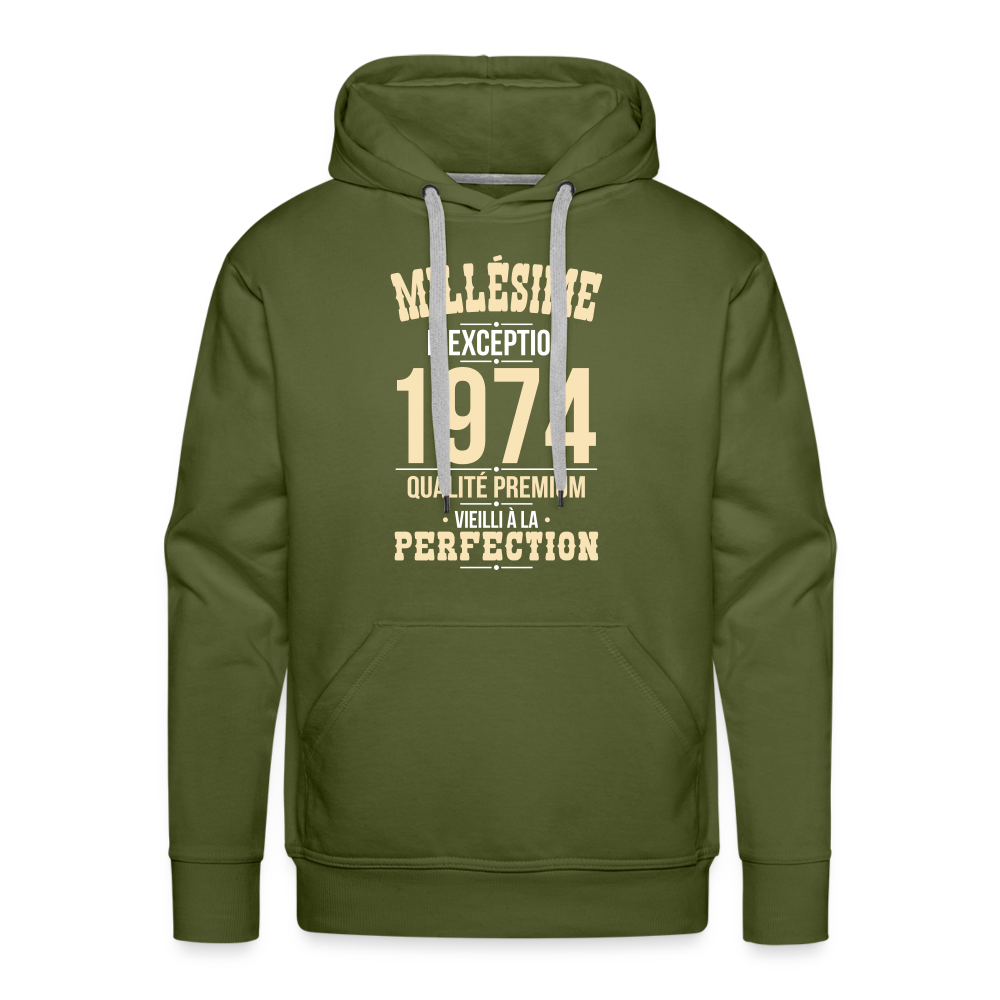 Sweat à capuche Premium Homme - Anniversaire 50 Ans - Millésime 1974 - vert olive