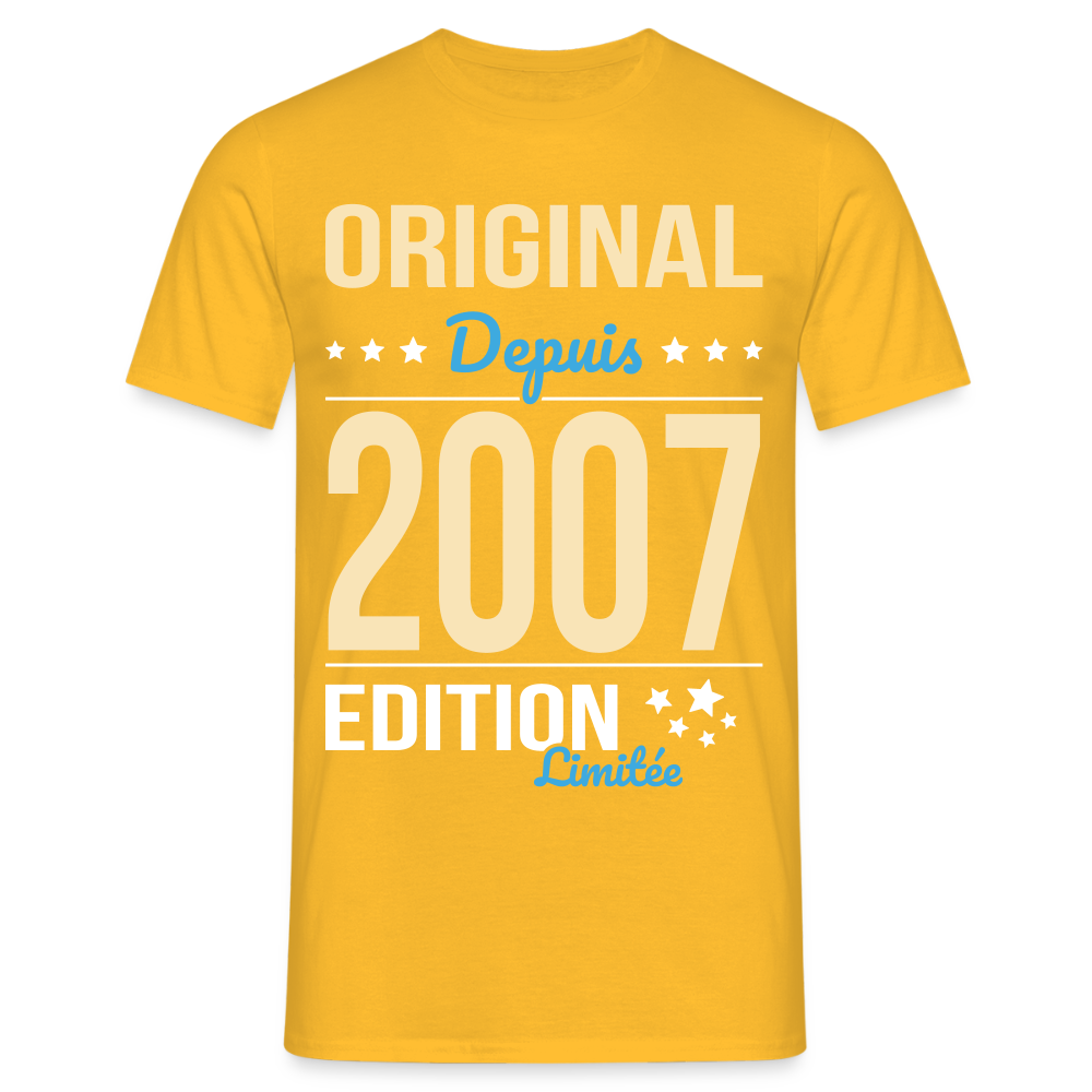 T-shirt Homme - Anniversaire 18 Ans - Original depuis 2007 - jaune