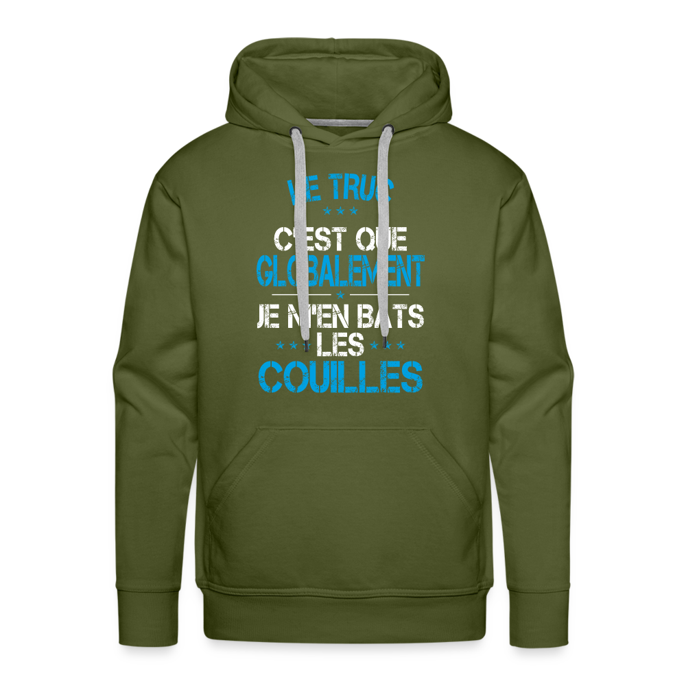 Sweat à capuche Premium Homme - Je m'en bats les couilles - vert olive