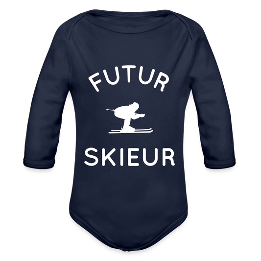 Body Bébé bio manches longues - Futur skieur - marine foncé