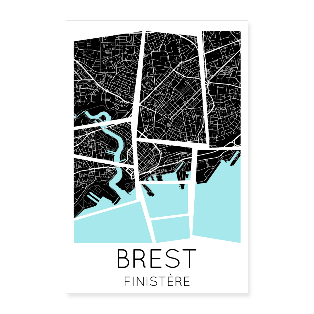 Poster Brest - Plan Brest - 40 x 60 cm - blanc