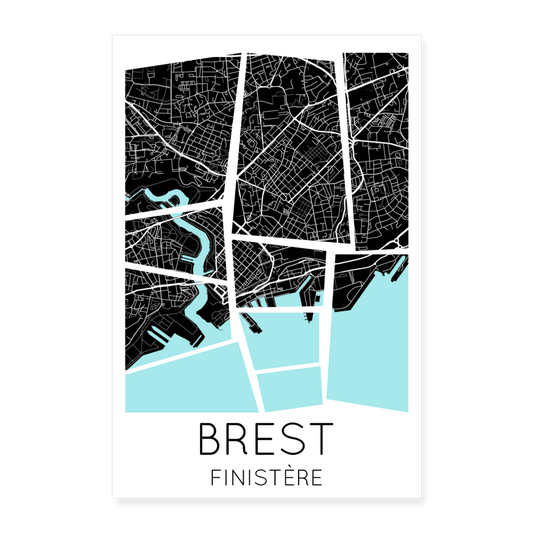 Poster Brest - Plan Brest - 40 x 60 cm - blanc