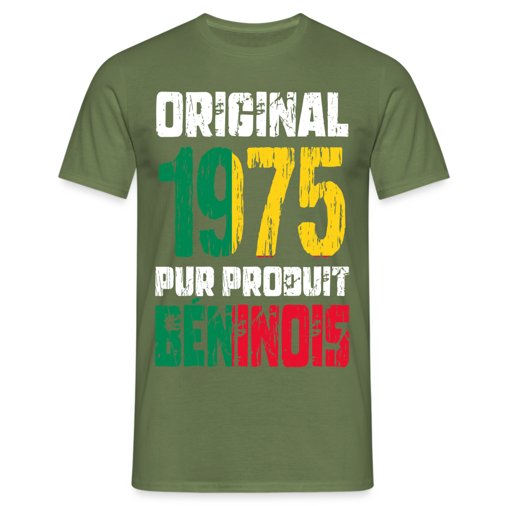 T-shirt Homme - Anniversaire 50 Ans - Original 1975 - Pur produit Béninois - vert militaire