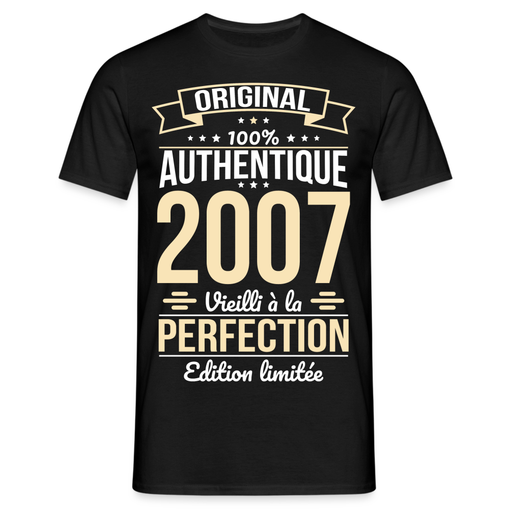 T-shirt Homme - Anniversaire 18 Ans - Original 2007 - noir