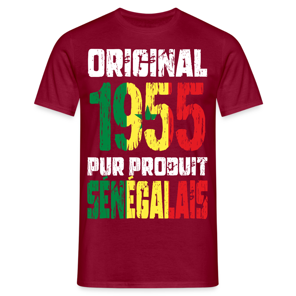 T-shirt Homme - Anniversaire 70 Ans - Original 1955 - Pur produit Sénégalais - rouge brique