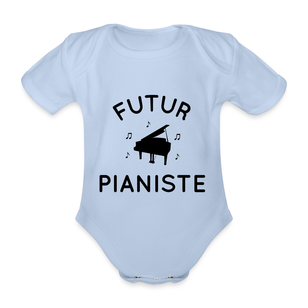 Body Bébé bio manches courtes - Futur pianiste - ciel