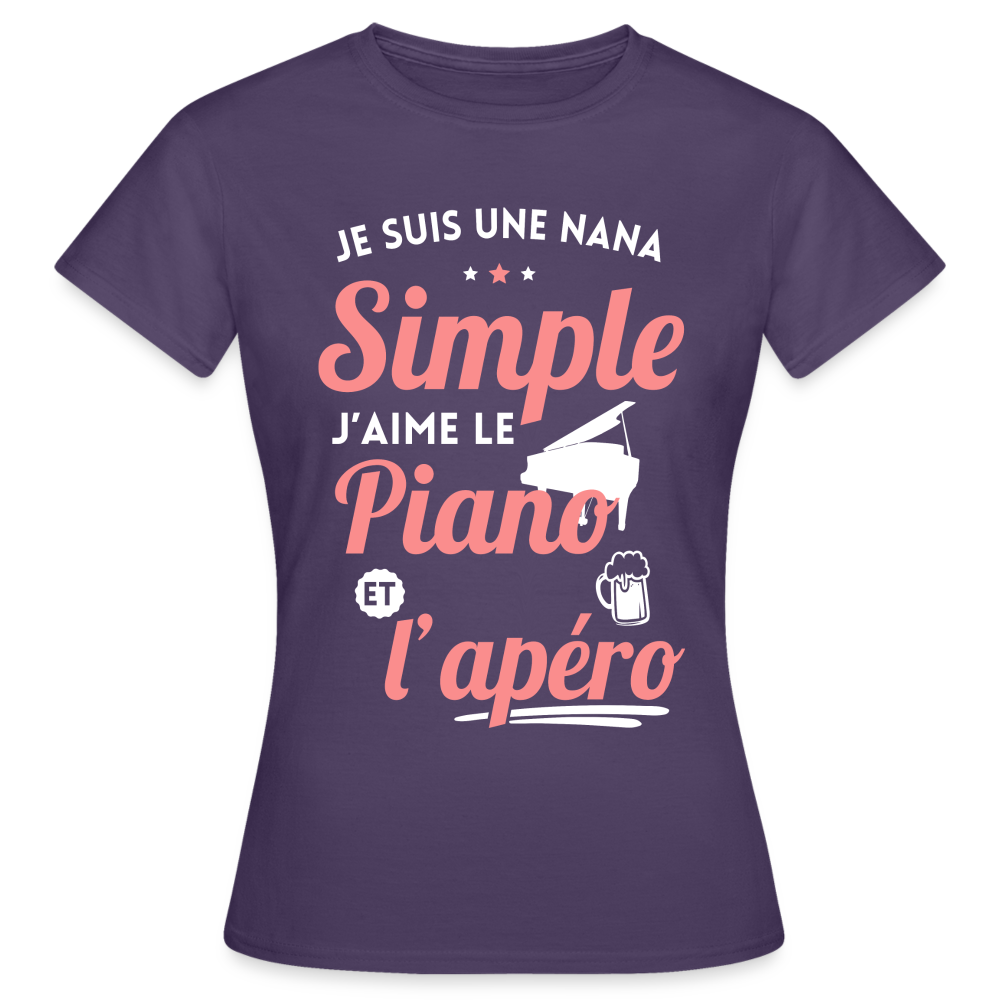 T-shirt Femme -  J'aime le piano et l'apéro - violet foncé