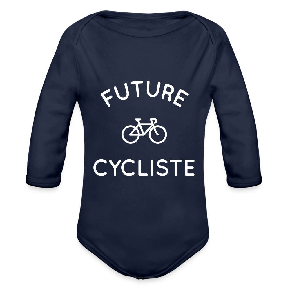 Body Bébé bio manches longues - Future cycliste - marine foncé