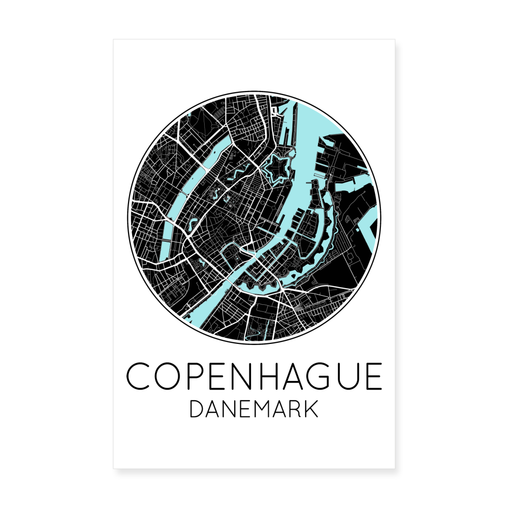 Poster Copenhague - Plan Copenhague - 20 x 30 cm - blanc