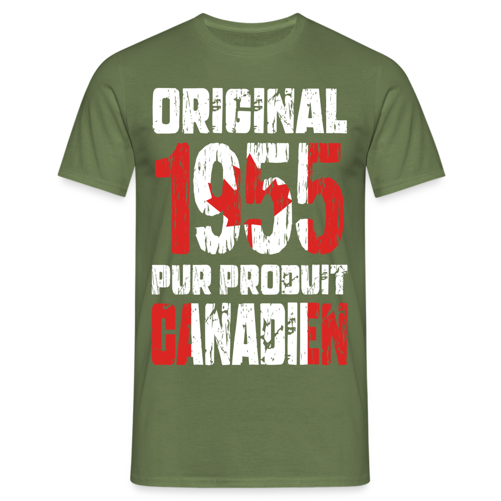 T-shirt Homme - Anniversaire 70 Ans - Original 1955 - Pur produit Canadien - vert militaire