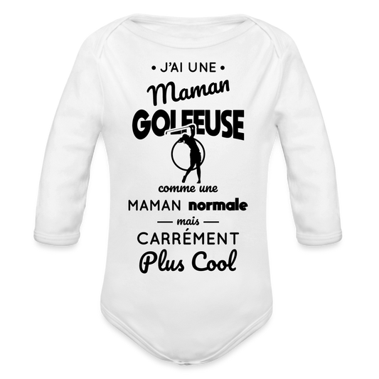 Body Bébé bio manches longues - J'ai une maman golfeuse - blanc