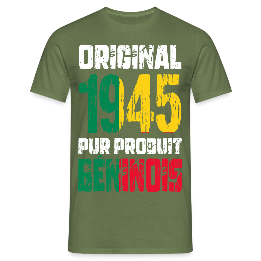 T-shirt Homme - Anniversaire 80 Ans - Original 1945 - Pur produit Béninois - vert militaire