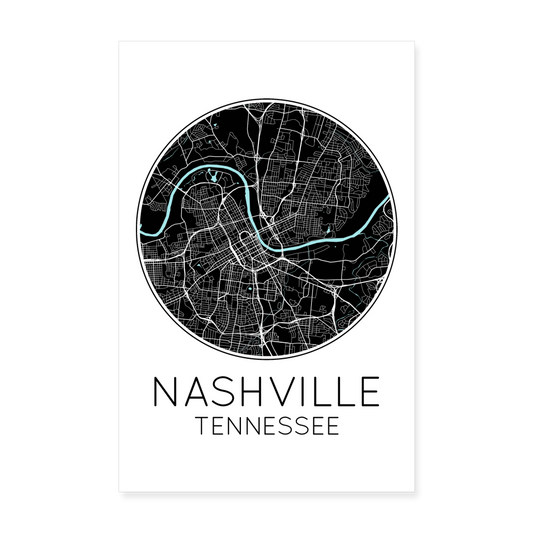 Poster Nashville - Plan Nashville - 20 x 30 cm - blanc