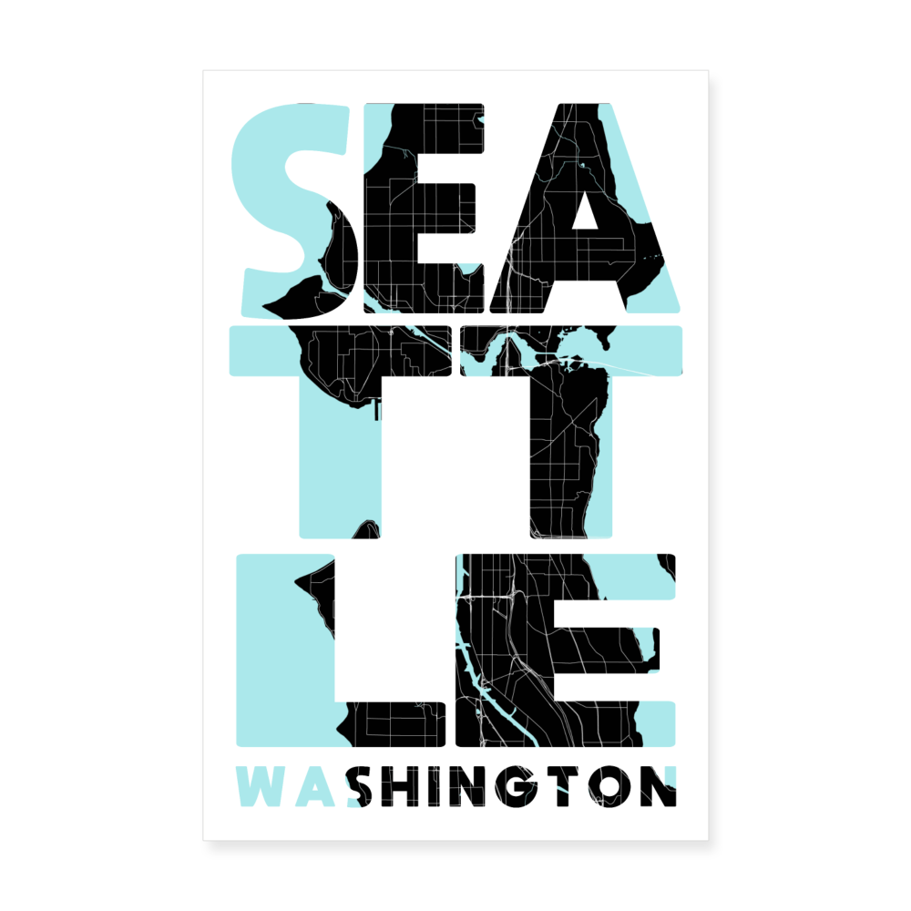 Poster Seattle - Plan Seattle - 20 x 30 cm - blanc