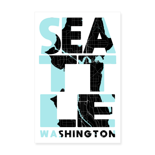 Poster Seattle - Plan Seattle - 20 x 30 cm - blanc