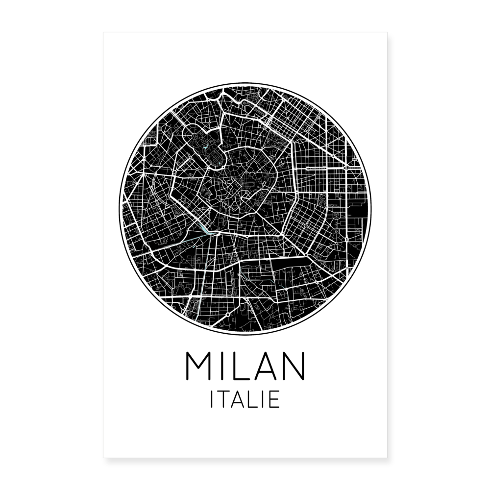 Poster Milan - Plan Milan - 60 x 90 cm - blanc