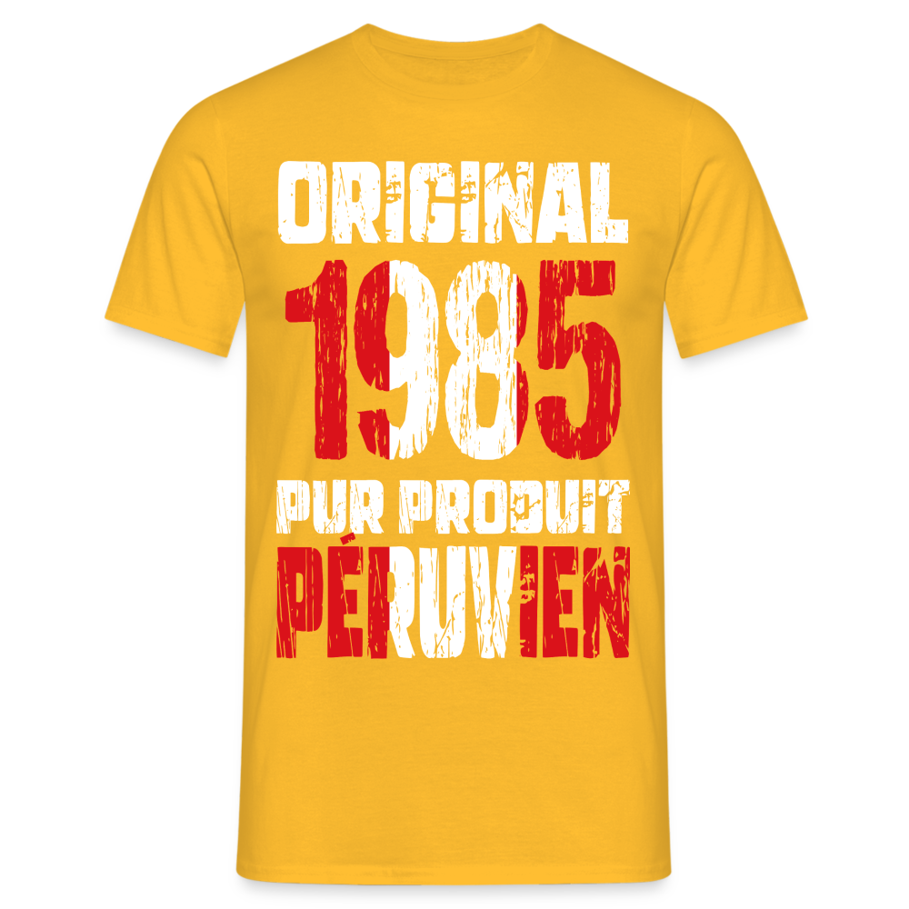 T-shirt Homme - Anniversaire 40 Ans - Original 1985 - Pur produit Péruvien - jaune