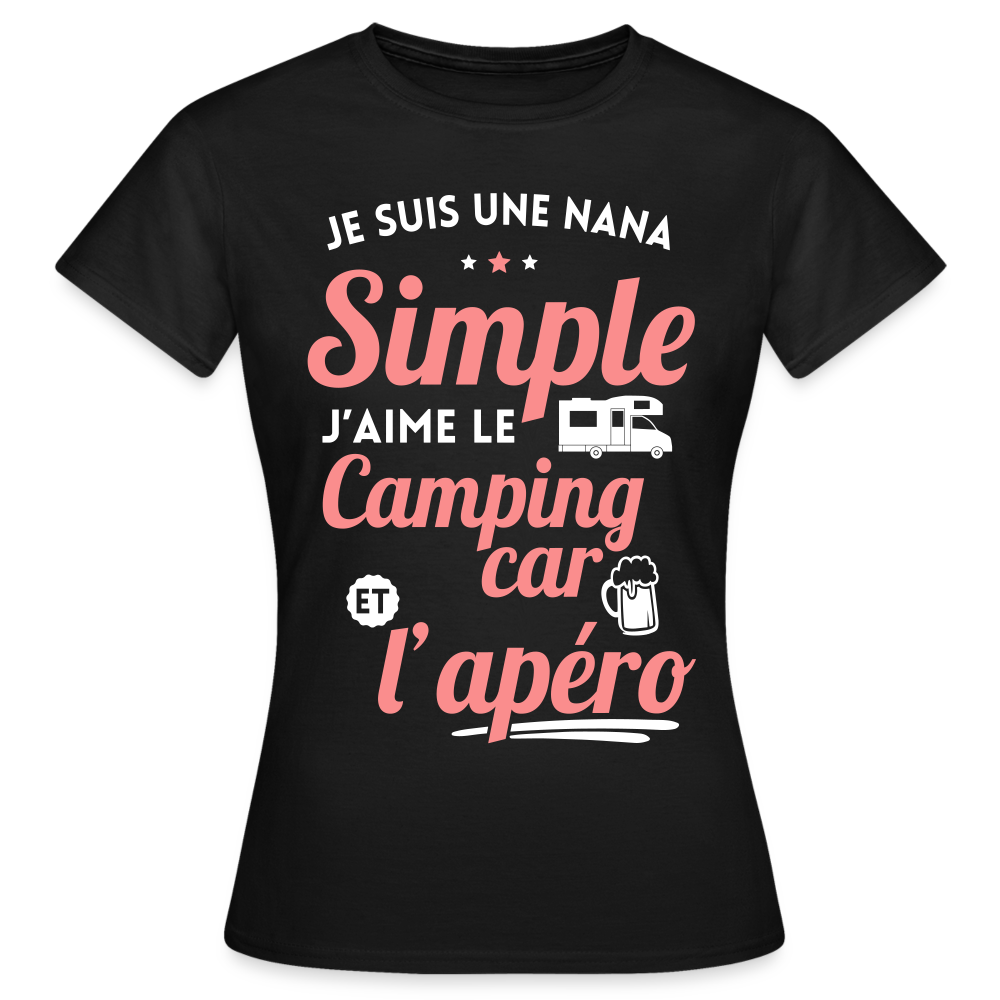 T-shirt Femme - J'aime le camping-car et l'apéro - noir