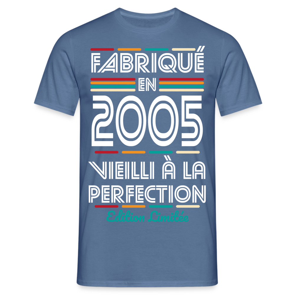 T-shirt Homme - Anniversaire 20 Ans - Fabriqué en 2005 - bleu pigeon 