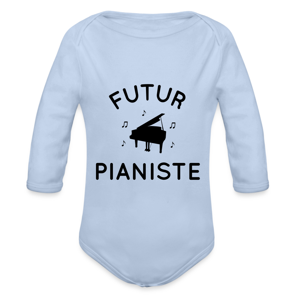 Body Bébé bio manches longues - Futur pianiste - ciel