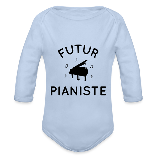 Body Bébé bio manches longues - Futur pianiste - ciel