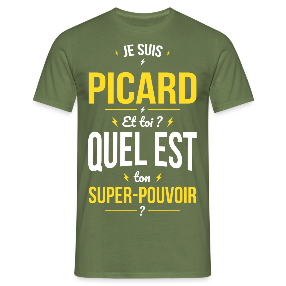 T-shirt Homme - Je suis Picard - Super-pouvoir - vert militaire