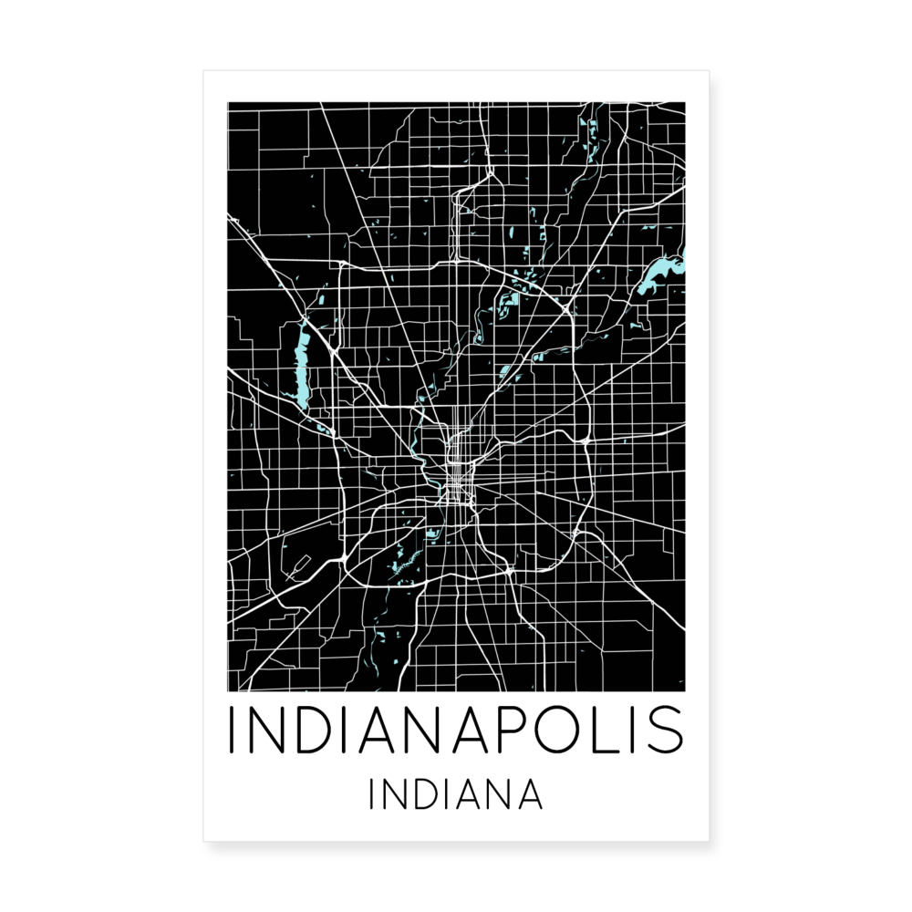 Poster Indianapolis - Plan Indianapolis - 20 x 30 cm - blanc