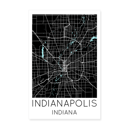 Poster Indianapolis - Plan Indianapolis - 20 x 30 cm - blanc