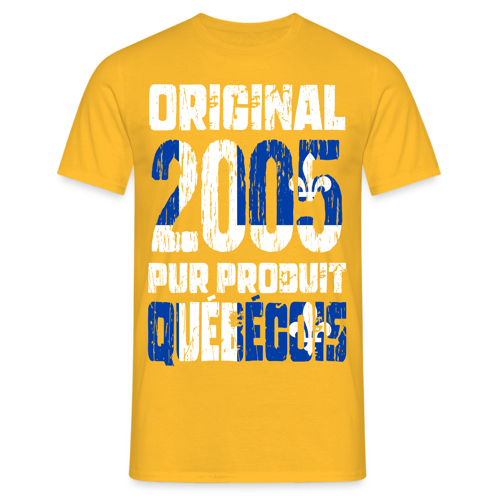 T-shirt Homme - Anniversaire 20 Ans - Original 2005 - Pur produit Québécois - jaune