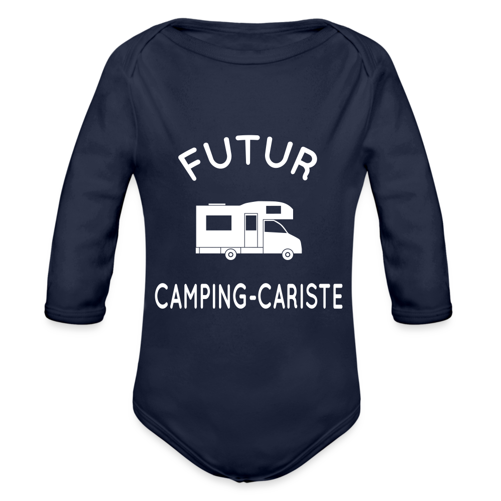 Body Bébé bio manches longues - Futur camping-cariste - marine foncé